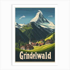 Aihrgdesign A Vintage Travel Poster Of Grindelwald Featuring 2 Art Print