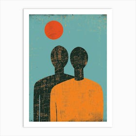 Two People In Front Of The Sun Art Print