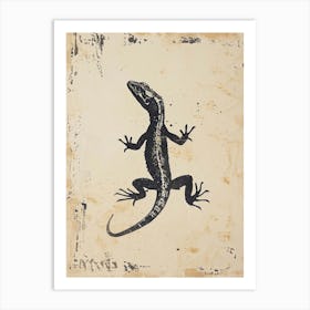 Black Lizard Block Print 2 Art Print