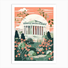 The Parthenon   Nashville, Usa   Cute Botanical Illustration Travel 4 Art Print