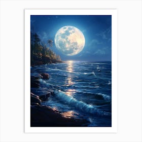 Full Moon Over The Ocean 4 Art Print