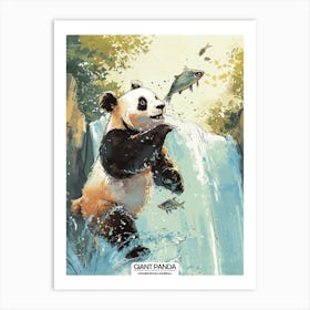 Giant Panda Catching Fish In A Waterfall 3 Art Print