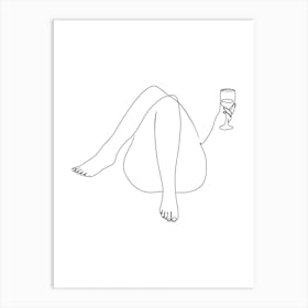 Woman and Wine One Line Drawing Art Print