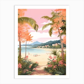 An Illustration In Pink Tones Of Palawan Beach Sentosa Island 2 Art Print