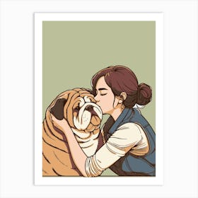 Kissing A Bulldog Art Print