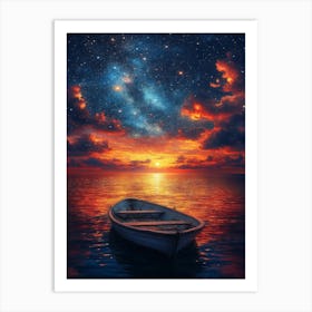 Starry Sky With A Boat 1 Art Print