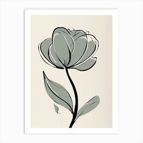 Line Art Tulips Flowers Illustration Neutral 13 Art Print