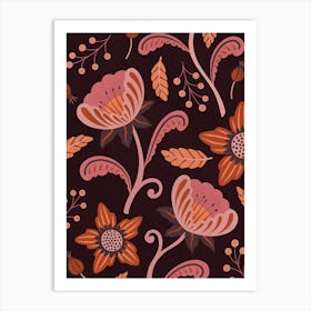 Floral Pattern maroon Art Print