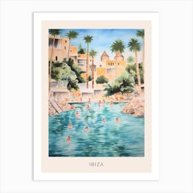 Swimming In Ibiza Spain 2 Watercolour Poster Art Print