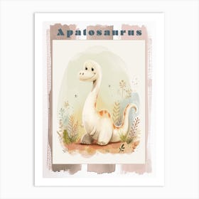 Cute Cartoon Apatosaurus Dinosaur Watercolour 1 Poster Art Print