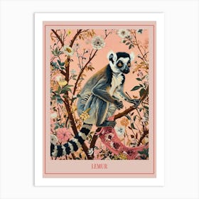 Floral Animal Painting Lemur 1 Poster Art Print