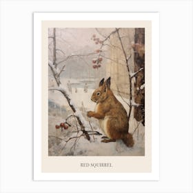 Vintage Winter Animal Painting Poster Red Squirrel 3 Art Print