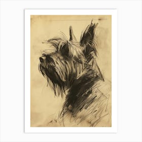 Skye Terrier Dog Charcoal Line 2 Art Print