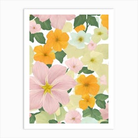 Morning Glory Pastel Floral 4 Flower Art Print