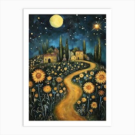 Sunflowers At Night Art Print