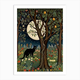 Cat In The Moonlight Style William Morris 9 Art Print