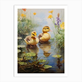 Floral Ornamental Duckling Painting 6 Art Print
