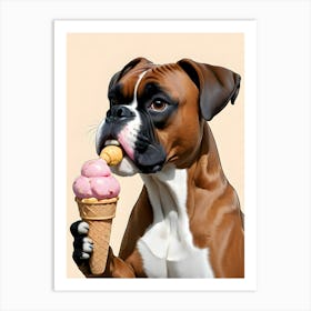 Boxer Dog Eating Ice Cream 2 Art Print