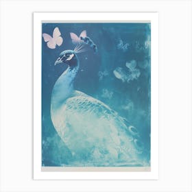 Peacock Turquoise Butterfly Cyanotype Inspired  1 Art Print