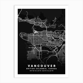 Vancouver British Columbia Canada Black Map Art Print