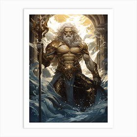  An Illustration Of The Greek God Poseidon In Art Deco 2 Art Print