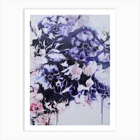 Blue Anemones And Pink Flowers Painting Art Print