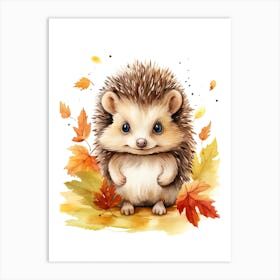 Hedgehog Watercolour In Autumn Colours 2 Art Print