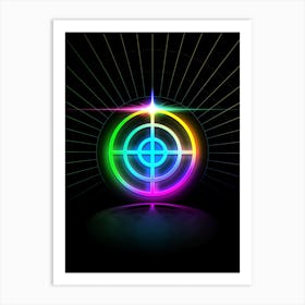 Neon Geometric Glyph in Candy Blue and Pink with Rainbow Sparkle on Black n.0235 Art Print