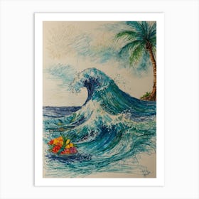 Wave And Palm Art Print