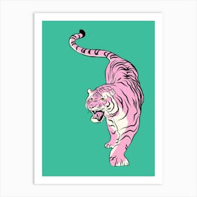 Tiger In Light Pink And Green Art Print
