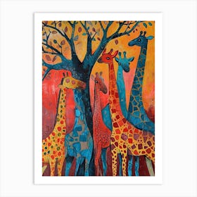 Abstract Giraffe Herd Under The Trees 1 Art Print