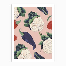 Cauliflower & Vegetables Pattern Art Print