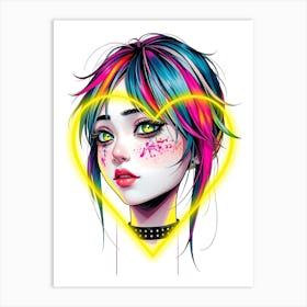 Neon Girl in Yellow Heart Art Print