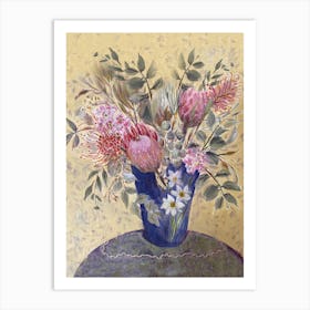 Botanical Still Life in Blue Vintage Vase Art Print