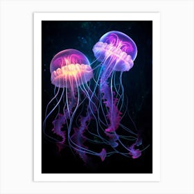 Moon Jellyfish Neon Illustration 3 Art Print