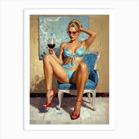 Sensual Bikini Woman With A Glass Of Wine 3 Art Print