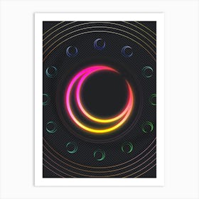 Neon Geometric Glyph in Pink and Yellow Circle Array on Black n.0399 Art Print