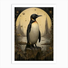 Dark And Moody Botanical Penguin Art Print