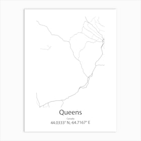 Queens,Canada Minimalist Map Art Print