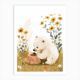 Polar Bear Cub Playing With A Beehive Storybook Illustration 2 Art Print