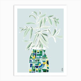 Leaves In A Vase On Mint Art Print