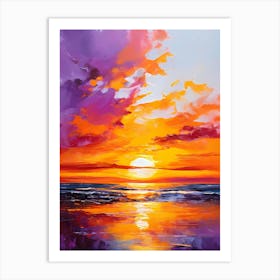 An Acrylic Painting Of A Vibrant Sunset Over A Tranquil Sea Sky Ablaze With Deep Oranges And Purple (2) (1) Art Print