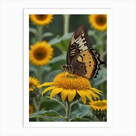 Butterfly On Sunflower Art Print