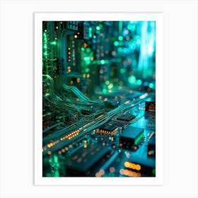 Abstract Concept Of A Cyberspace Landscape Motherboard Serving As Glowing Landscape Chips Function Art Print