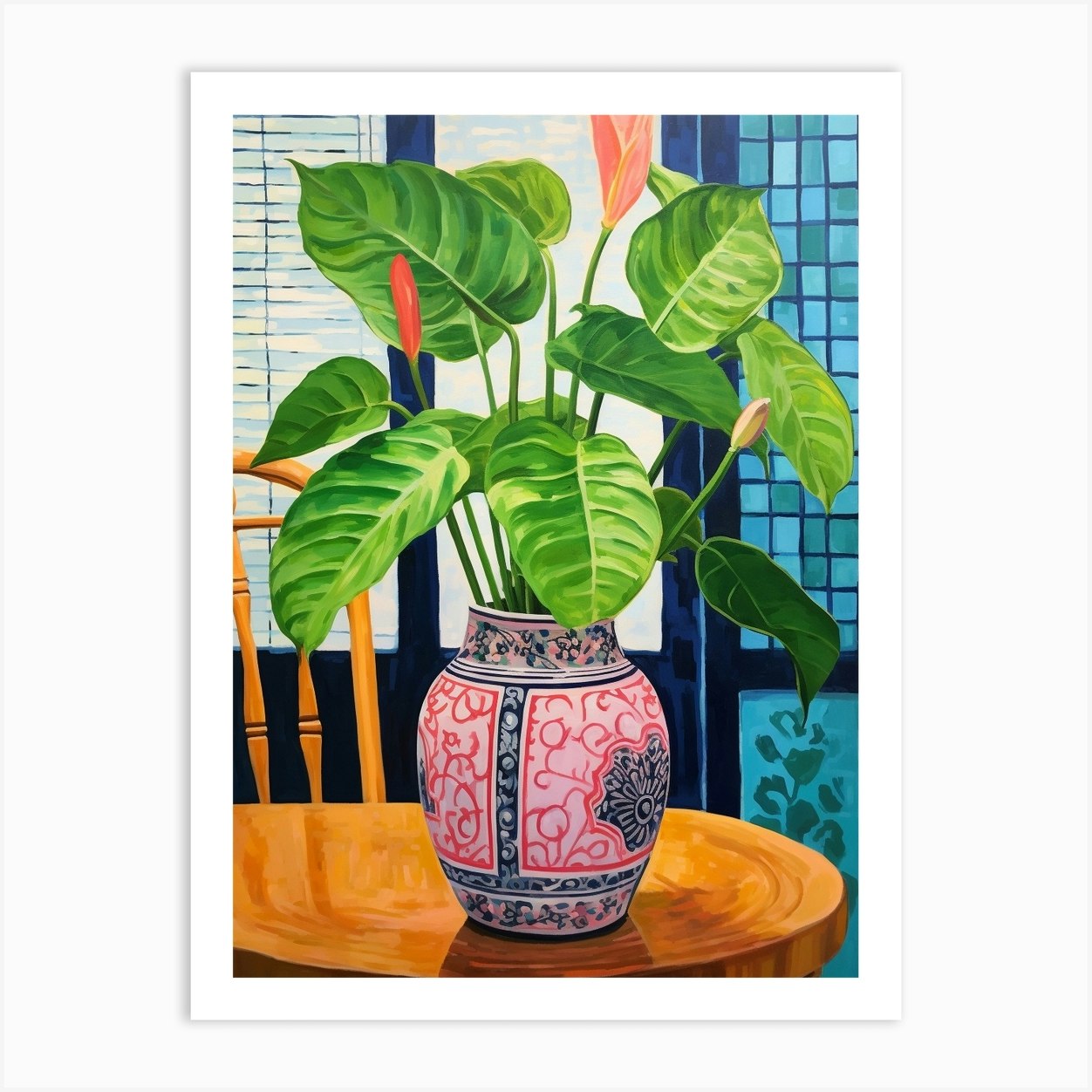 Flowers In A Vase Still Life Painting Flamingo Flower 1 Art Print by Botanic Studio