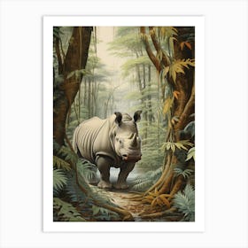 Illustration Of Rhino In The Distance Realistic Illustration 1 Art Print