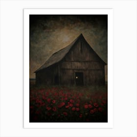 Gloomy Dark Aesthetic Haunted Barn | Spooky Poppy Fields On a Stormy Night | Perfect Creepy Halloween Decor With Orb Inside | Samhain Ghostly Painting Dark Academia Art Print