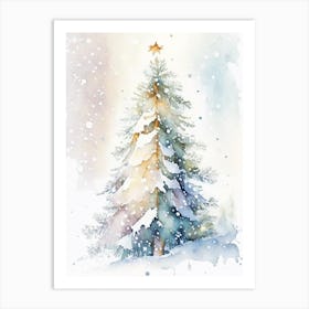 Snowfalkes By Christmas Tree, Snowflakes, Storybook Watercolours 2 Art Print