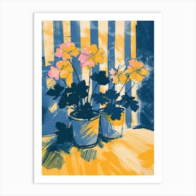Geranium Flowers On A Table   Contemporary Illustration 3 Art Print