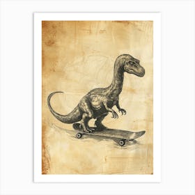 Vintage Apatosaurus Dinosaur On A Skateboard 2 Art Print
